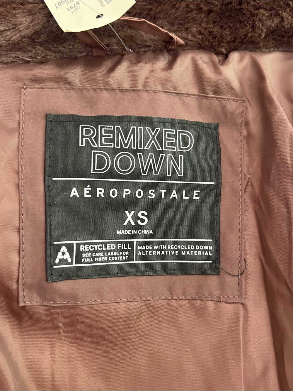 Aeropostale Women's Hooded Puffer Jacket - Mauve Brown - Picture 3 of 4